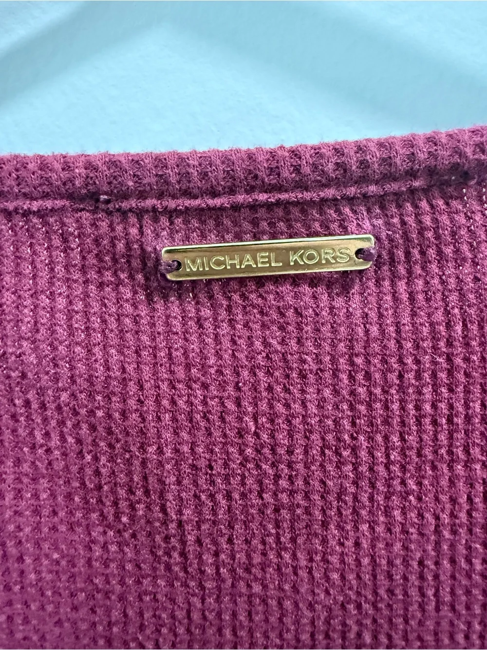 Michael Kors Long Sleeve Tie-Hem Top in Berry Plum